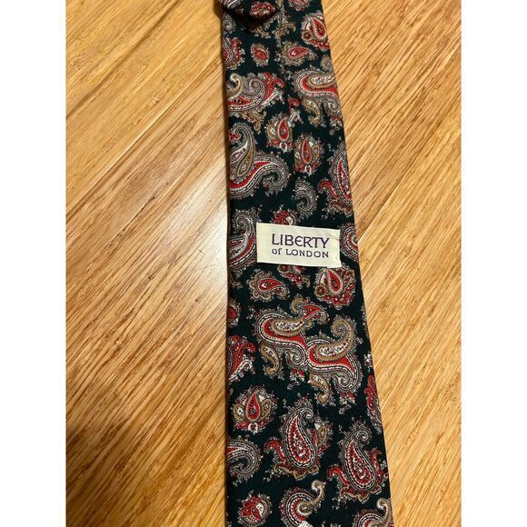 Vintage Liberty of London Tie Paisley challis wool green maroon suit work office - Picture 4 of 5